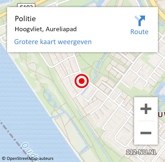 Locatie op kaart van de 112 melding: Politie Hoogvliet, Aureliapad op 11 juli 2024 14:49