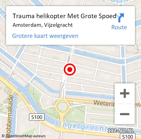 Locatie op kaart van de 112 melding: Trauma helikopter Met Grote Spoed Naar Amsterdam, Vijzelgracht op 11 juli 2024 14:53