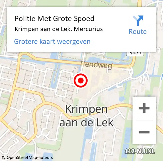 Locatie op kaart van de 112 melding: Politie Met Grote Spoed Naar Krimpen aan de Lek, Mercurius op 11 juli 2024 15:03