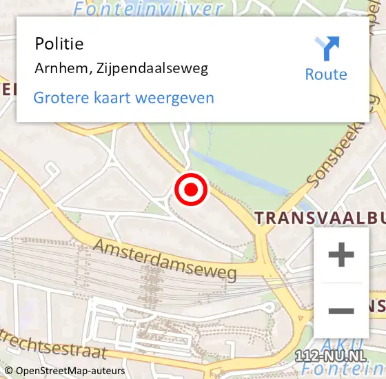 Locatie op kaart van de 112 melding: Politie Arnhem, Zijpendaalseweg op 11 juli 2024 15:08