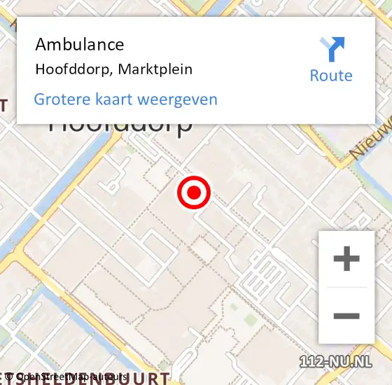 Locatie op kaart van de 112 melding: Ambulance Hoofddorp, Marktplein op 11 juli 2024 15:11