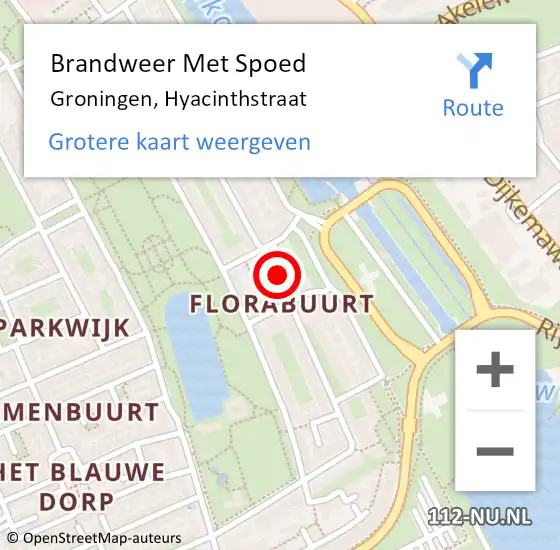 Locatie op kaart van de 112 melding: Brandweer Met Spoed Naar Groningen, Hyacinthstraat op 12 oktober 2014 18:49