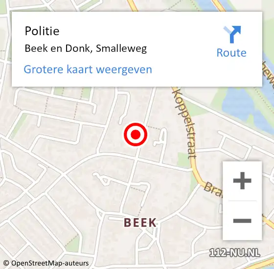 Locatie op kaart van de 112 melding: Politie Beek en Donk, Smalleweg op 11 juli 2024 15:42