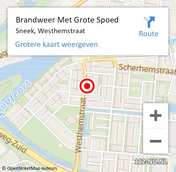 Locatie op kaart van de 112 melding: Brandweer Met Grote Spoed Naar Sneek, Westhemstraat op 11 juli 2024 15:52