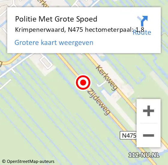 Locatie op kaart van de 112 melding: Politie Met Grote Spoed Naar Krimpenerwaard, N475 hectometerpaal: 1,8 op 11 juli 2024 15:54