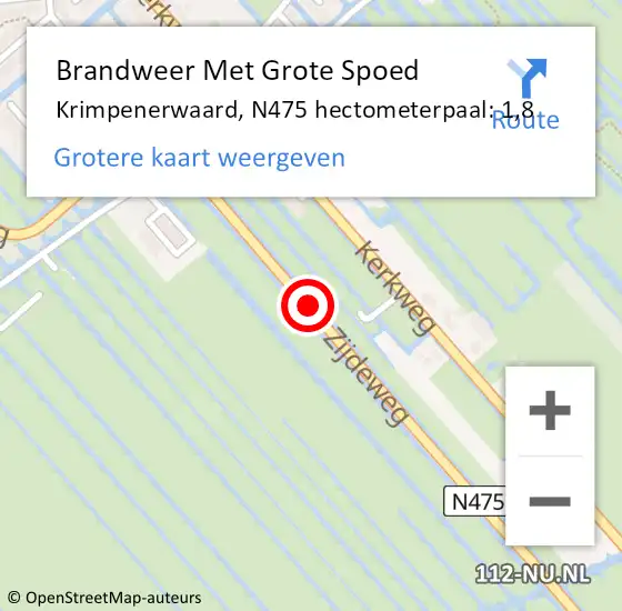 Locatie op kaart van de 112 melding: Brandweer Met Grote Spoed Naar Krimpenerwaard, N475 hectometerpaal: 1,8 op 11 juli 2024 15:56