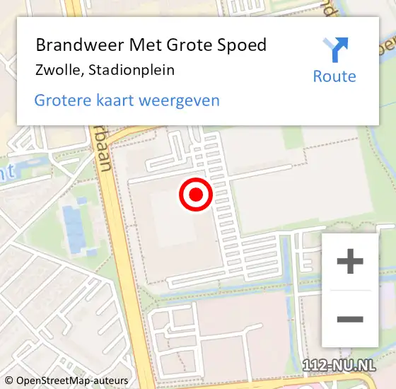 Locatie op kaart van de 112 melding: Brandweer Met Grote Spoed Naar Zwolle, Stadionplein op 11 juli 2024 16:15