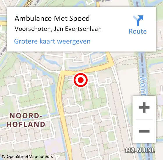 Locatie op kaart van de 112 melding: Ambulance Met Spoed Naar Voorschoten, Jan Evertsenlaan op 11 juli 2024 16:19