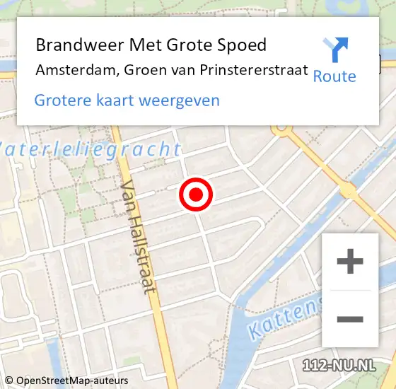 Locatie op kaart van de 112 melding: Brandweer Met Grote Spoed Naar Amsterdam, Groen van Prinstererstraat op 11 juli 2024 16:22