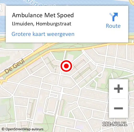 Locatie op kaart van de 112 melding: Ambulance Met Spoed Naar IJmuiden, Homburgstraat op 11 juli 2024 16:29