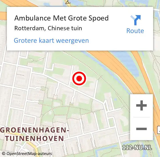 Locatie op kaart van de 112 melding: Ambulance Met Grote Spoed Naar Rotterdam, Chinese tuin op 11 juli 2024 16:34