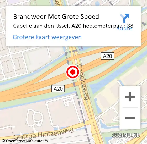 Locatie op kaart van de 112 melding: Brandweer Met Grote Spoed Naar Capelle aan den IJssel, A20 hectometerpaal: 38 op 11 juli 2024 16:34