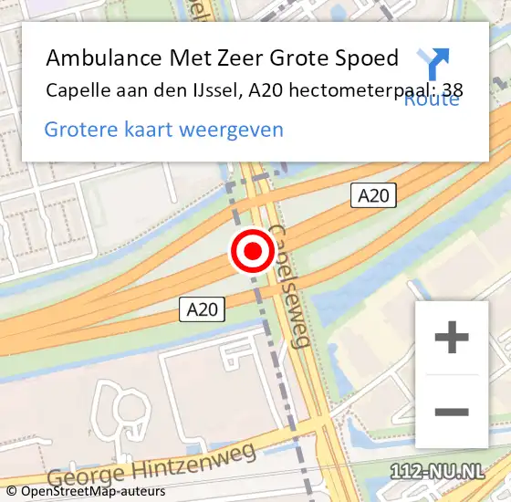 Locatie op kaart van de 112 melding: Ambulance Met Zeer Grote Spoed Naar Capelle aan den IJssel, A20 hectometerpaal: 38 op 11 juli 2024 16:35