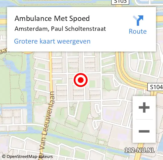 Locatie op kaart van de 112 melding: Ambulance Met Spoed Naar Amsterdam, Paul Scholtenstraat op 11 juli 2024 16:36