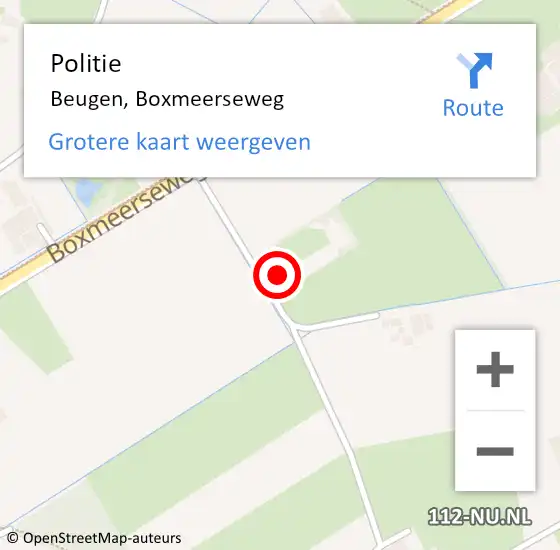 Locatie op kaart van de 112 melding: Politie Beugen, Boxmeerseweg op 11 juli 2024 16:38