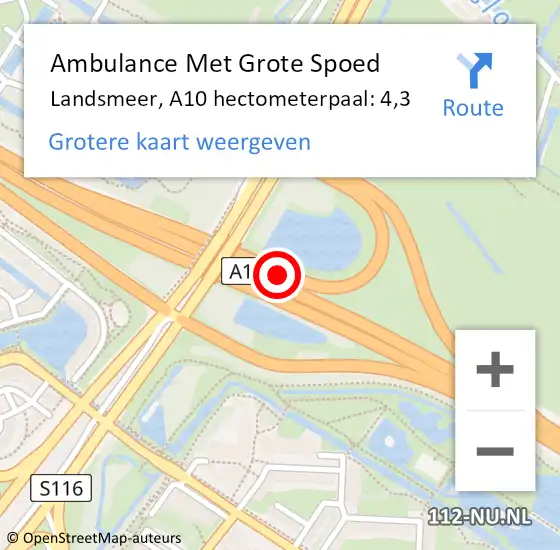 Locatie op kaart van de 112 melding: Ambulance Met Grote Spoed Naar Landsmeer, A10 hectometerpaal: 4,3 op 11 juli 2024 16:53