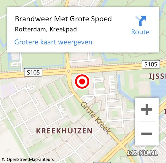 Locatie op kaart van de 112 melding: Brandweer Met Grote Spoed Naar Rotterdam, Kreekpad op 11 juli 2024 16:55