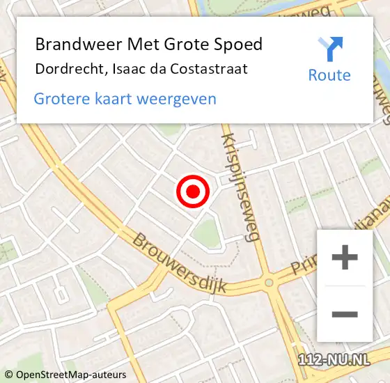 Locatie op kaart van de 112 melding: Brandweer Met Grote Spoed Naar Dordrecht, Isaac da Costastraat op 11 juli 2024 16:56