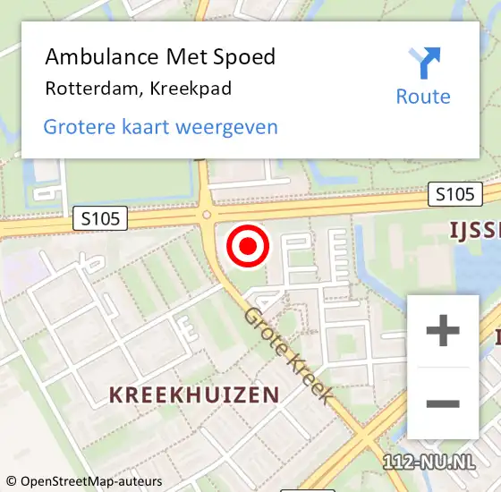 Locatie op kaart van de 112 melding: Ambulance Met Spoed Naar Rotterdam, Kreekpad op 11 juli 2024 16:56