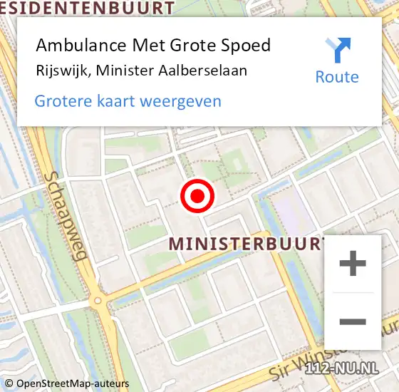 Locatie op kaart van de 112 melding: Ambulance Met Grote Spoed Naar Rijswijk, Minister Aalberselaan op 11 juli 2024 16:59