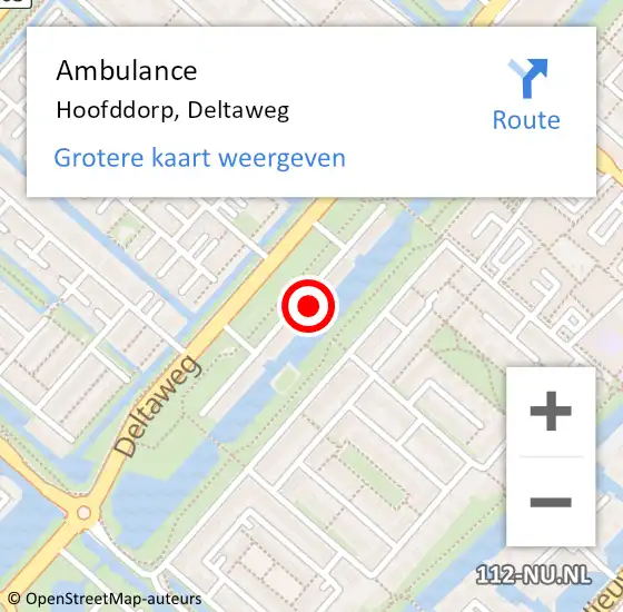 Locatie op kaart van de 112 melding: Ambulance Hoofddorp, Deltaweg op 11 juli 2024 17:19