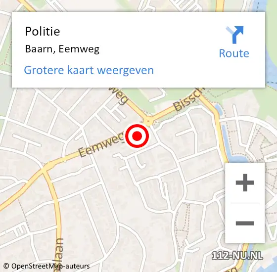 Locatie op kaart van de 112 melding: Politie Baarn, Eemweg op 11 juli 2024 17:24