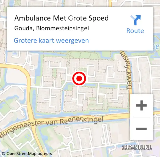 Locatie op kaart van de 112 melding: Ambulance Met Grote Spoed Naar Gouda, Blommesteinsingel op 11 juli 2024 17:41