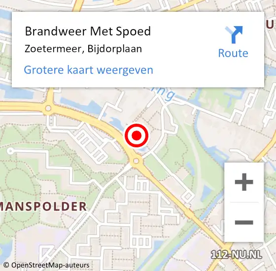 Locatie op kaart van de 112 melding: Brandweer Met Spoed Naar Zoetermeer, Bijdorplaan op 11 juli 2024 18:00