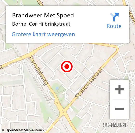 Locatie op kaart van de 112 melding: Brandweer Met Spoed Naar Borne, Cor Hilbrinkstraat op 11 juli 2024 18:07