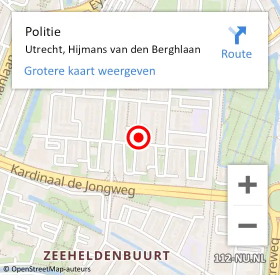 Locatie op kaart van de 112 melding: Politie Utrecht, Hijmans van den Berghlaan op 11 juli 2024 18:16