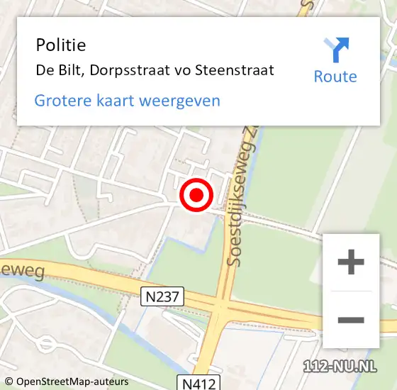 Locatie op kaart van de 112 melding: Politie De Bilt, Dorpsstraat vo Steenstraat op 11 juli 2024 18:27