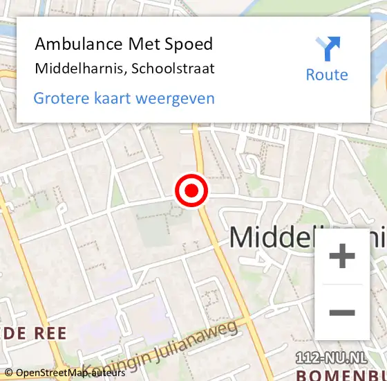 Locatie op kaart van de 112 melding: Ambulance Met Spoed Naar Middelharnis, Schoolstraat op 11 juli 2024 19:03