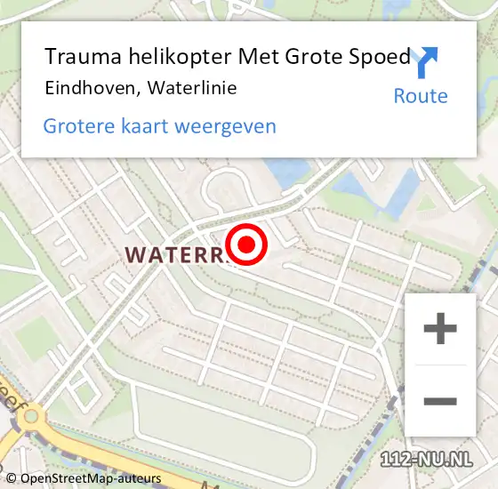 Locatie op kaart van de 112 melding: Trauma helikopter Met Grote Spoed Naar Eindhoven, Waterlinie op 11 juli 2024 19:41