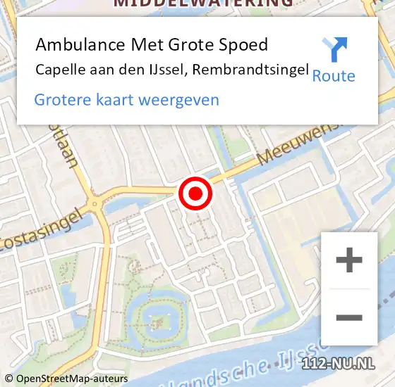 Locatie op kaart van de 112 melding: Ambulance Met Grote Spoed Naar Capelle aan den IJssel, Rembrandtsingel op 11 juli 2024 20:11