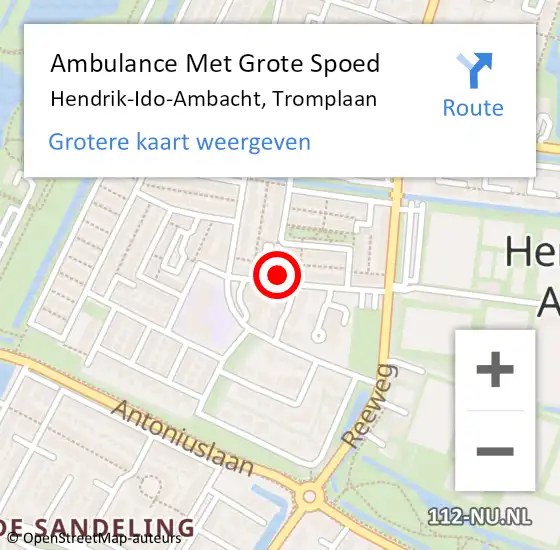 Locatie op kaart van de 112 melding: Ambulance Met Grote Spoed Naar Hendrik-Ido-Ambacht, Tromplaan op 11 juli 2024 20:21