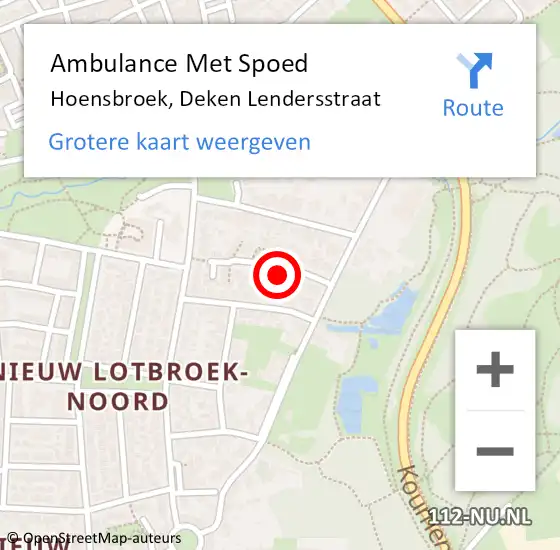 Locatie op kaart van de 112 melding: Ambulance Met Spoed Naar Hoensbroek, Deken Lendersstraat op 12 oktober 2014 19:35