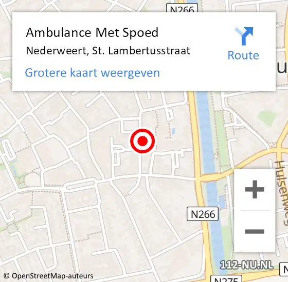 Locatie op kaart van de 112 melding: Ambulance Met Spoed Naar Nederweert, St. Lambertusstraat op 11 juli 2024 20:39