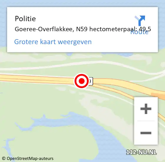 Locatie op kaart van de 112 melding: Politie Goeree-Overflakkee, N59 hectometerpaal: 49,5 op 11 juli 2024 20:40