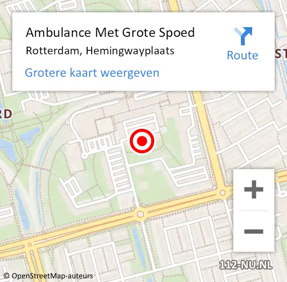 Locatie op kaart van de 112 melding: Ambulance Met Grote Spoed Naar Rotterdam, Hemingwayplaats op 11 juli 2024 21:00