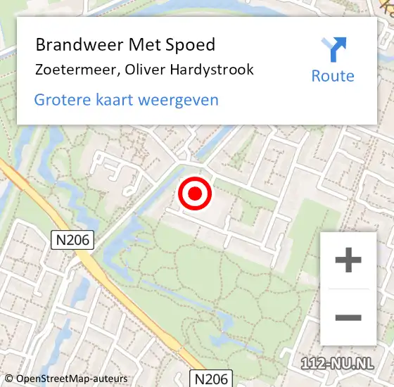 Locatie op kaart van de 112 melding: Brandweer Met Spoed Naar Zoetermeer, Oliver Hardystrook op 11 juli 2024 21:09