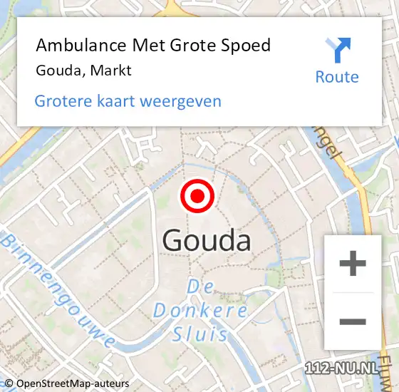 Locatie op kaart van de 112 melding: Ambulance Met Grote Spoed Naar Gouda, Markt op 11 juli 2024 21:13