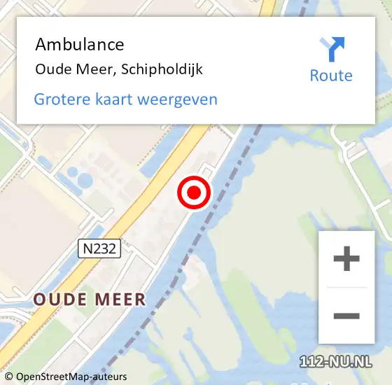 Locatie op kaart van de 112 melding: Ambulance Oude Meer, Schipholdijk op 11 juli 2024 21:14