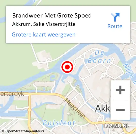 Locatie op kaart van de 112 melding: Brandweer Met Grote Spoed Naar Akkrum, Sake Visserstrjitte op 11 juli 2024 21:25