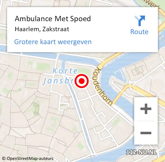 Locatie op kaart van de 112 melding: Ambulance Met Spoed Naar Haarlem, Zakstraat op 11 juli 2024 21:49