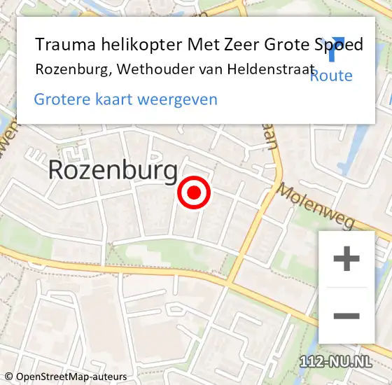 Locatie op kaart van de 112 melding: Trauma helikopter Met Zeer Grote Spoed Naar Rozenburg, Wethouder van Heldenstraat op 11 juli 2024 22:11