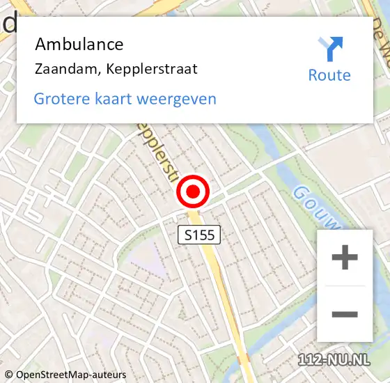 Locatie op kaart van de 112 melding: Ambulance Zaandam, Kepplerstraat op 11 juli 2024 22:14