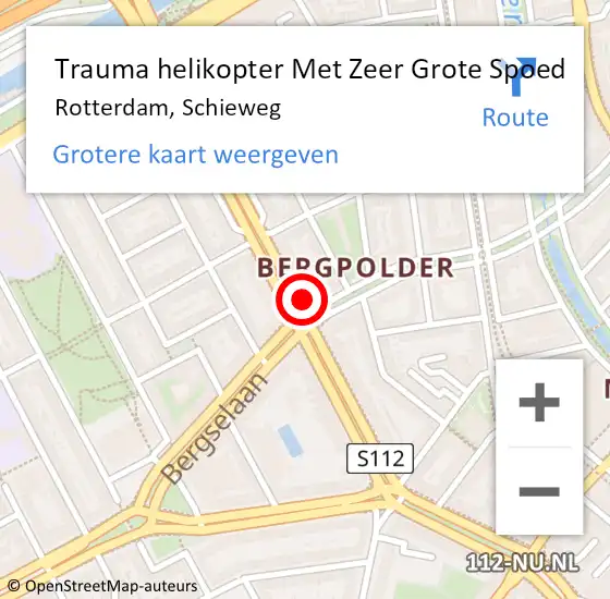 Locatie op kaart van de 112 melding: Trauma helikopter Met Zeer Grote Spoed Naar Rotterdam, Schieweg op 11 juli 2024 22:35