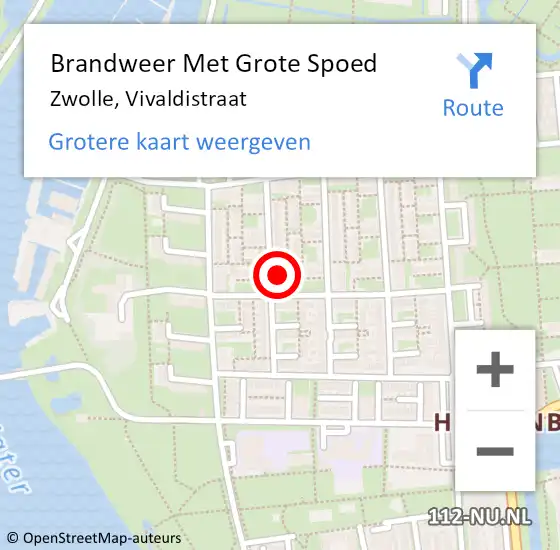 Locatie op kaart van de 112 melding: Brandweer Met Grote Spoed Naar Zwolle, Vivaldistraat op 11 juli 2024 23:16