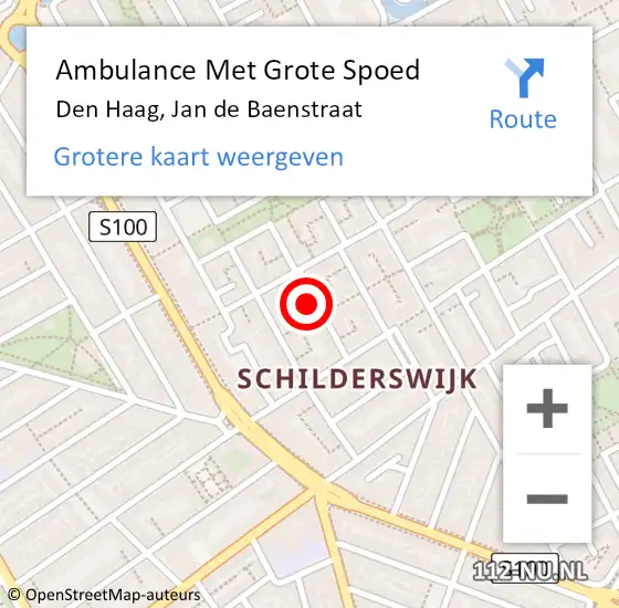 Locatie op kaart van de 112 melding: Ambulance Met Grote Spoed Naar Den Haag, Jan de Baenstraat op 11 juli 2024 23:27