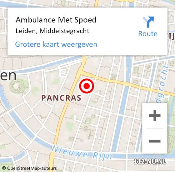 Locatie op kaart van de 112 melding: Ambulance Met Spoed Naar Leiden, Middelstegracht op 12 juli 2024 00:03